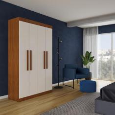 Guarda-Roupa Solteiro Marina 4 PT Imbuia e Off White - Mobly