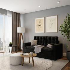 Sofá 3 Lugares Retrátil Essen Suede Preto - Mobly