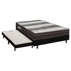 Cama Box C/Auxiliar Casal: Colchão Ortopédico Ortobom Light + Base Crc Courano Black(138X188)