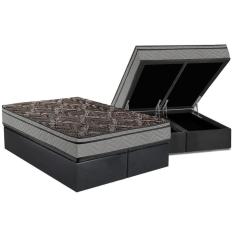 Cama Box Baú Queen: Colchão Espuma Paropas D28 / Ep Confort Firme+ Base Crc Suede Cinza(158X198)