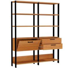 Kit 02 Estantes 5 Prateleiras 02 Gavetas 01 Porta Trend D03 185x73 cm 