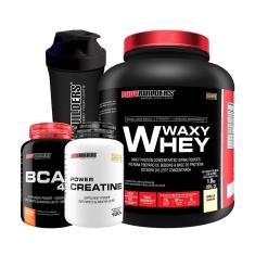 KIT - Whey Protein Waxy Whey 2kg + Creatina 100g + Bcaa 100g + Coqueteleria - BodyBuilders-Unissex