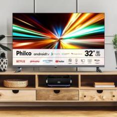 Smart TV LED 32" Philco HD P32SAA Google TV, HDR10 e Processador Quad-Core, HDMI, USB e Wi-Fi