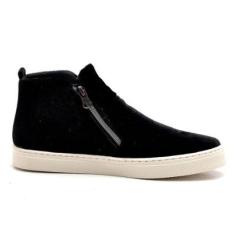 Tênis Cano Alto Slip On Couro Legítimo Veludo Q&A Feminino-Feminino