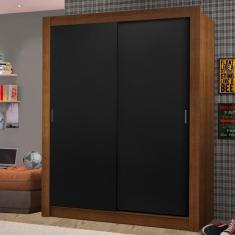 Guarda Roupa Solteiro Dallas 2 Portas de Correr 2 Gavetas MDP Rustic-preto Madesa