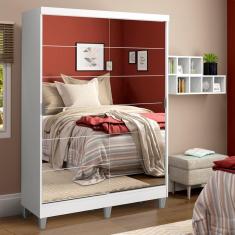 Guarda Roupa Solteiro Luke 2 Portas de Correr com Espelho Branco Madesa