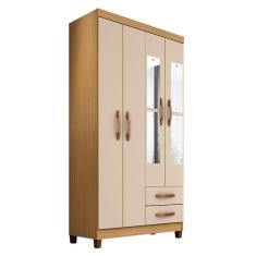 Guarda Roupa Solteiro Modena 4 Portas de Bater 2 Gavetas MDP Carvalho Americano Off White Incorplac Móveis