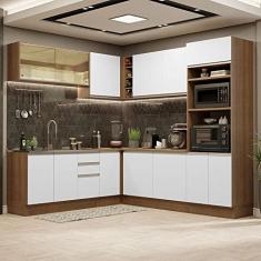 Cozinha Completa de Canto Madesa Glamy 459001 com Armário e Balcão (sem Tampo e Pia) - Rustic/branco