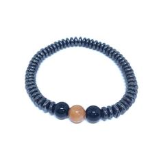 Pulseira Masculina Feminina Pedra Hematita Ônix Preto Unisex