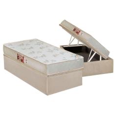 Cama Box Baú Solteiro: Colchão Espuma Castor D33 Sleep Max Relax + Base CRC Suede Clean(88x188)