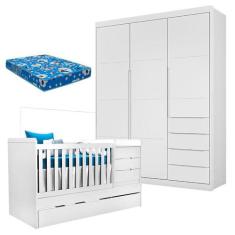 Berço Multifuncional Cleo com Guarda Roupa Blenda Branco Acetinado e C