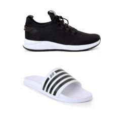 Kit Tênis Preto Esportivo Casual Chinelo Sandália Slide Unissex - RYBO