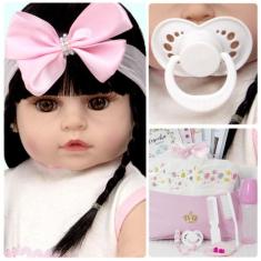 Boneca Bebe Reborn Morena Realista de Silicone + 20 Itens - Cegonha Re