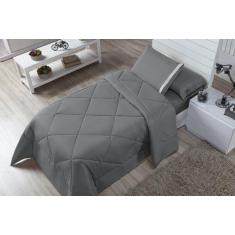 Kit Edredom Solteiro Dupla Face Aconchego 04 Peças- Cinza - Casa Compl