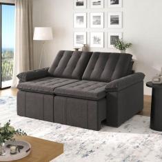 Sofá Cama 3 Lugares Retrátil Reclinável 200cm Linho com Molas Palmeira