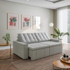 Sofá Cama Retrátil e Reclinável 3 Lugares 260cm em Linho Palmeira Cabe