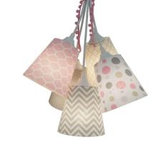 Lustre Pendente Cacho Menina Geométrico Crie Casa Cinza e Rosa