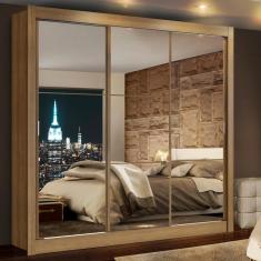 Guarda Roupa Casal Madesa Lyon 3 Portas de Correr de Espelho 2 Gavetas