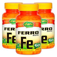 Kit 3x Ferro Quelato FE 60 Cápsulas Vegetarianas- Unilife