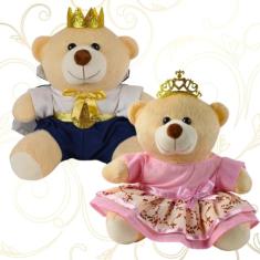 Kit De 2 Ursinhos Príncipe Princesa Realeza Casal Pelúcia Menino Menina Decoração Quarto Bebê Baby Temático Maternidade