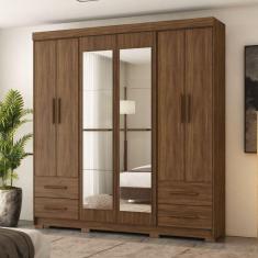 Guarda-roupa Vitorino 6 Portas e 4 Gavetas com Espelhos Nogueira