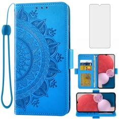 Asuwish Capa de telefone para Samsung Galaxy A13 4G capa carteira de vidro temperado protetor de tela suporte de cartão de crédito bolsa flip alça de pulso suporte acessórios de celular A 13 LTE 2022