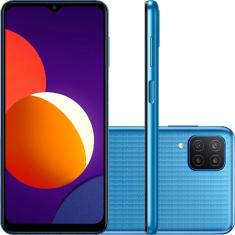 Smartphone Samsung Galaxy M12 128GB Azul 4G Wi-Fi Tela 6.5'' Dual Chip 4RAM Câmera Quádrupla 48MP + 5MP + 2MP + 2MP + Selfie 8MP