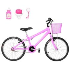Bicicleta Infantil Feminina Aro 20 Natural+Kit Passeio Rosa