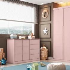 Cômoda Infantil 2 Portas 4 Gavetas 3 Nichos com Cabideiro Pérola - Pho