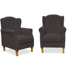 Kit 02 Poltronas Decorativas Para Sala de Estar Yara Suede Marrom - Ly