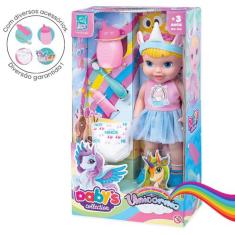 Boneca Baby Unicornio c/ Mamadeira Fralda Escova mais 3 Pçs - Super To