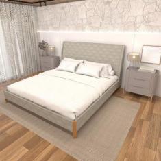 Cama King com Cabeceira Estofada e 2 Mesas com Gavetas MDF - Casa Lar 