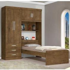 Guarda Roupa Solteiro 4 Portas com Cama de Solteiro Cancun  Flex Color