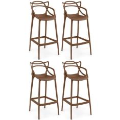 Kit 4 Banquetas Allegra Com Encosto Design Cozinha/bancada - Marrom
