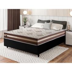 Conjunto Cama Box Preto Espuma Chicago Marrom Viúva 128x188x57