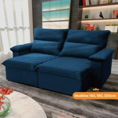 Sofá Retrátil Reclinável Paris 1.80m Suede Velut Azul Marinho Molas no Assento - King House