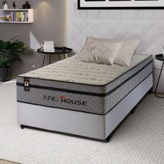 Conjunto Cama Box Branco c/ Molas Ensacadas Preston Cinza Solteiro 96x203x71