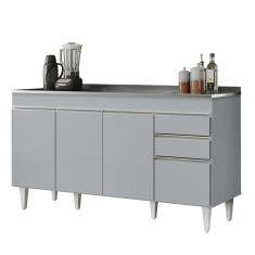Balcão De Cozinha Com Pia Inox 150cm 4 Portas Marrocos Cinza Claro - Lumil