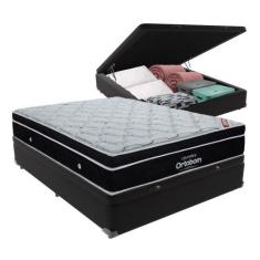 Cama Box Casal Preto Baú E Colchão Ortobom Elegant Molas Ensacadas Eur