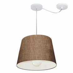 Lustre Pendente Cone Com Desvio De Centro Vivare Md-4274 Cúpula Em Tecido 30x40cm - Bivolt Café 127/220v