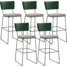 Kit 05 Banquetas Altas Bar Sala De Jantar Fixa Allana L02 Facto Verde 