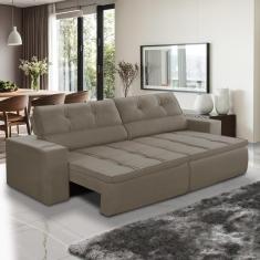 Sofá Retrátil e Reclinável 3 lugares 2,30m com Molas Stella Suede Capuccino Adonai Estofados
