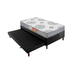 Cama Box C/Auxiliar Solteiro: Colchão Espuma Polar D23 Pérola Gray + Base Crc Rústico Black(88X188)