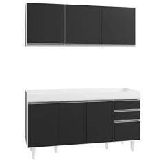 Armário Aéreo Argélia e Balcão Gabinete de Pia sem Tampo Marrocos 150cm Branco/Preto - Lumil
