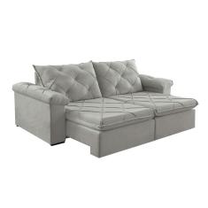 Sofá 3 Lugares Retrátil e Reclinável Astor Veludo Cinza Prateado 202 cm