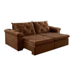 Sofá 3 Lugares Retrátil e Reclinável Astor Veludo Marrom 242 cm