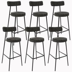 Kit 06 Banquetas Altas Estrutura Em Aço Milão Linho Chumbo