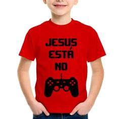 Camiseta Infantil Jesus está no controle - Foca na Moda, Vermelho, 12