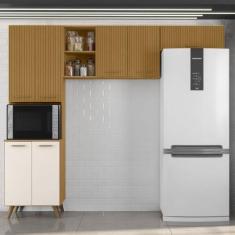 Cozinha Compacta Olinda 07 Portas Poliman Móveis, Freijo /Ripado/ Off