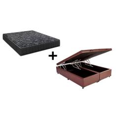 Cama Box Baú King 193 Bipartido Tecido Sintético Marrom com Colchão Lisboa Espuma D28 Preto